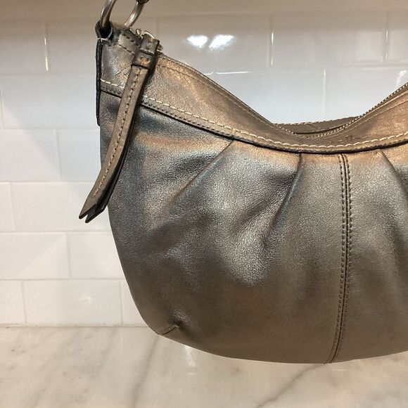 Coach Soho Hobo Pleated Graphite Metallic Leather Shoulder Bag - Picture 2 of 15